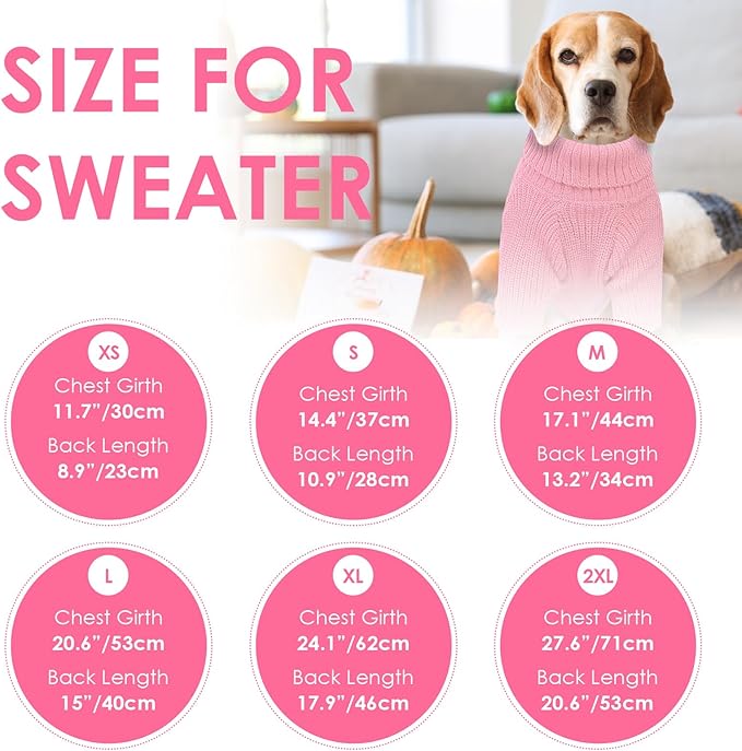 SUNFURA Dog Sweater, Medium Dog Sweaters Doggie Pullover for Fall Winter, Fleece Pet Christmas Sweaters for Holiday, Warm Turtleneck Knitwear for French Bulldog, Boston Terrier, Pink M