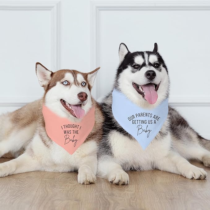 2 Pack Dog Bandanas for Pregnancy Announcement, Cute Adjustable Pet Bandana Scarf for Small Medium Large Dogs, Gender Reveal Puppy Accessories, Soft Breathable Fabric for Puppy Cats(Blue&Pink)