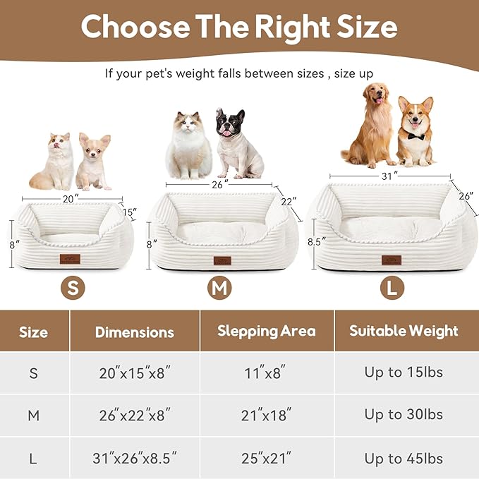 Cat Dog Bed for Pets, Rectangle Pet Bed Gift for Puppy and Kitten, Machine Washable Calming Fluffy Pet Couch Sofa for Indoor Outdoor, Portable Soft Cat Bed with Non-Slip Bottom (Small, Cream)