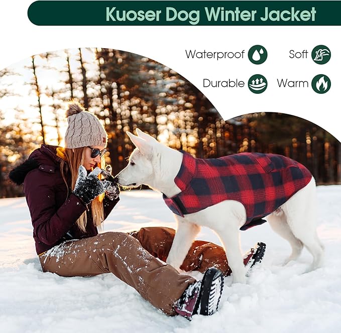 Kuoser Dog Winter Coat, Reversible Dog Jacket, Warm Doggie Coat British Style Puppy Cold Weather Coats, Windproof Pet Clothes for Extra Large Dogs Red XXXL