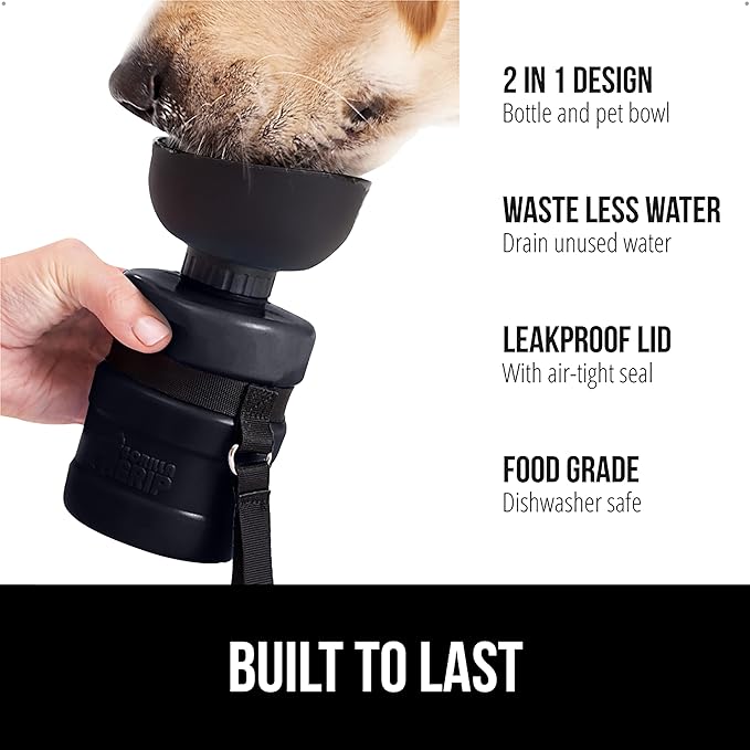 GORILLA GRIP Dog Water Bottle, Portable Water Bowl Dispenser for Dogs, 12 oz Leak Proof Pet Travel Squeeze Bottles, Food Grade Silicone, to Go Puppy Essentials, Hiking Camping Trip Accessories, Black
