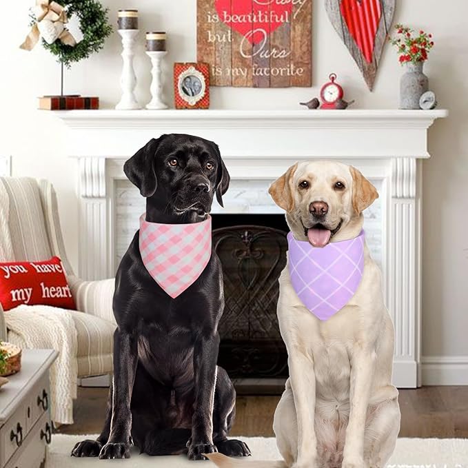 Summer Dog Bandanas Girl Large 2PCS, Purple Pink Daisy Scarf, Durable Triangle Reversible Spring Bibs Handkerchief for Puppy Pet