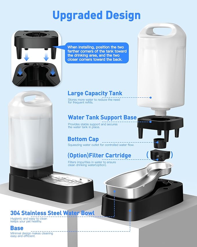 Automatic Dog Water Bowl Dispenser - 2.4 Gal Large Gravity Auto Pet Water Feeder Fountain Waterer with Stainless Steel Bowl & Easy Carry Handle for Large Dog Cat Multi Pet Use, BPA Free, No Leakage