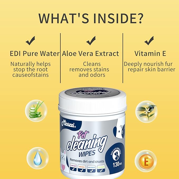 MIOSSZI 130 pcs Dog Eye Wipes for Dogs & Cats Tear Stain Remover Wipes for Dog Eyes Wipes Gently Remove Tear Stain, Debris, Discharge Hypoallergenic Cat Eye Wipes Pet Cleaning for Eyes Grooming Wipes