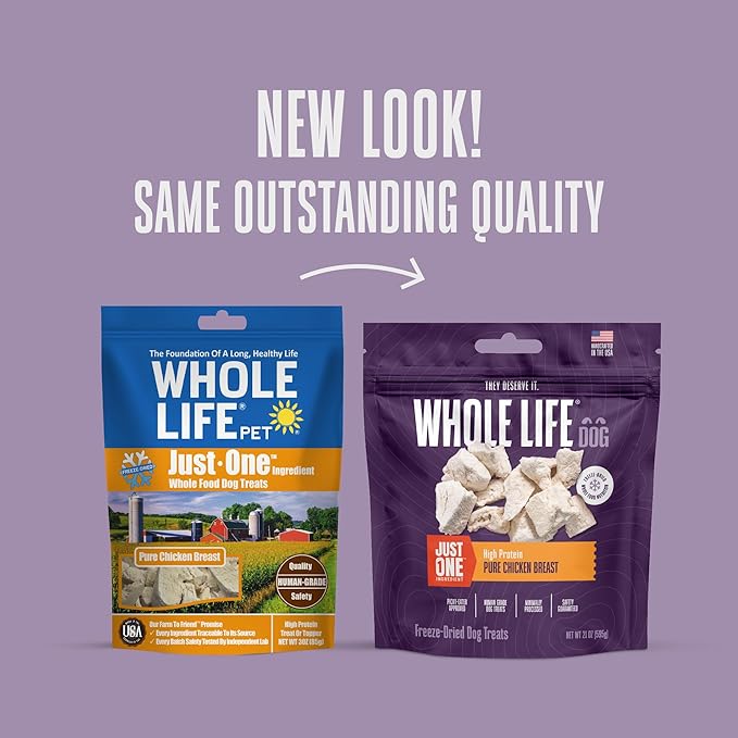 Whole Life Dog Just One Chicken Freeze Dried Dog Treats - Human Grade High Protein Food, Healthy Training Snacks, Freeze Dried Food Toppers, USA Made Natural Treats - 21 oz (Value Pack of 1)