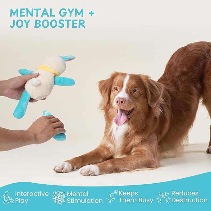 Nocciola Tearable Pull Rip Apart Bunny Dog Toy with Squeaker & Crinkle - Interactive Stuffed Plush Toy to Keep Dogs Busy, Pet Puzzle Enrichment Chew Toys for Small Medium Large Breeds