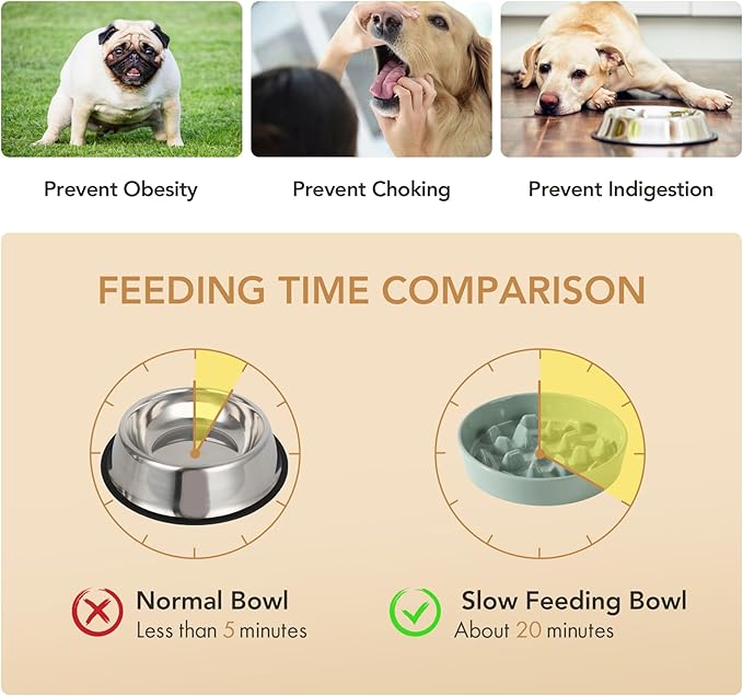 Ceramic 9.5 inch Dog Bowl Slow Feeder, Slow Pet Food Dish for Large Dog, Stop Bloat, Preventing Choking(Single Bowl,Light Green)