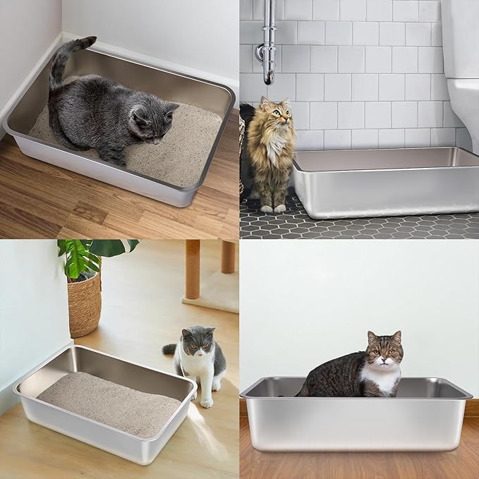 Stainless Steel Litter Box, 17.7"x13.8"x6" Medium to Large Metal Litter Box for Kitty/Cat/Rabbits, Easy to Clean, Non Stick Litterbox No Smell for Adult Cats