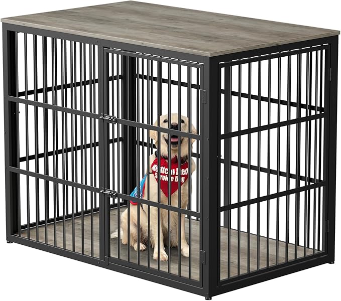 Lyromix 48'' XXL Dog Crate Furniture with 3 Doors, Wooden Crate End Table Heavy Duty Indoor Combination Cage for Medium to Large Dogs, Multiple Units Can be Combined, Grey