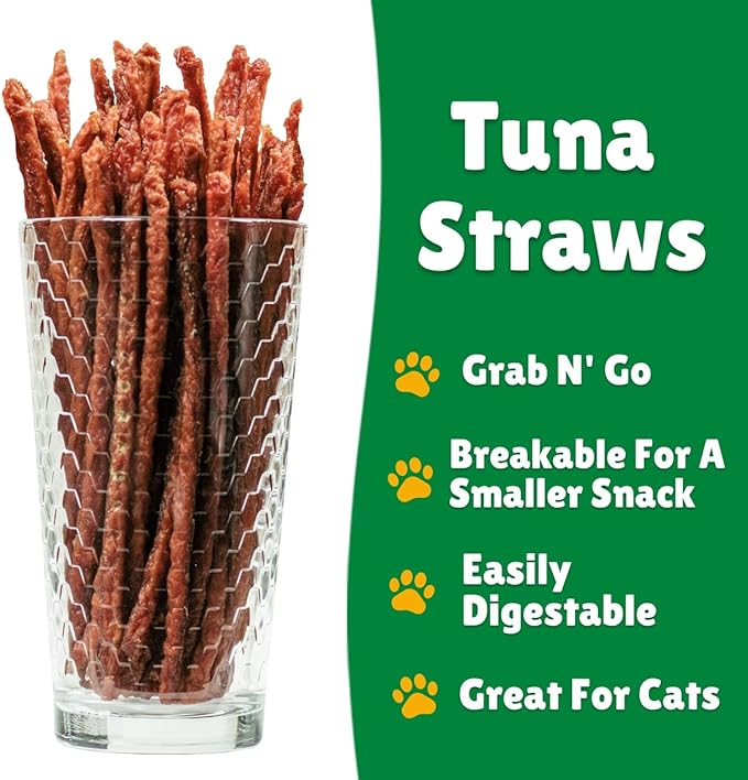 Tuna Jerky Straws Dog Treats – Single Ingredient, All-Natural Dehydrated Fish Jerky Treats – High Protein, Low Fat, Grain Free, High in Omega-3 – Made in USA – 13oz Bag