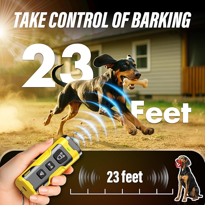 Dog Bark Deterrent Device, 3X Ultrasonic Anti Barking, 6 Training Modes 23 FT Range Barks No More Indoors Outdoors Behavior Correct Safe & Humane Rechargeable Compact Bark Control for Dogs