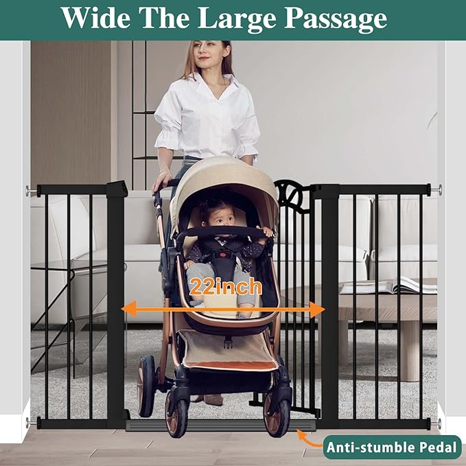 Extra Wide Baby Gate with Door Black-Large Walk Through Baby Gates for Stairs Pressure Mounted no Drill-Indoor Long Tension Metal Child Pet Safety Gate 68.11"-70.87" Wide