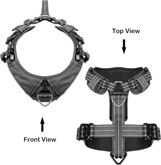 ICEFANG Dog Strap Harness with 4 x Metal Buckles,for Large Sized Dog,K9 Vest,Y-Shape Chest,Adjustable Pet Harness,No-Pull Front Leash Clip (Large (Pack of 1), Grey)