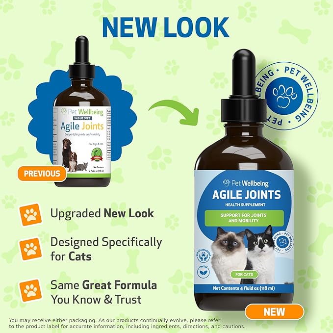 Pet Wellbeing Agile Joints for Cats - Veterinarian-Formulated - Hip and Joint Health, Mobility, Devil’s Claw, Boswellia, Joint Ligament and Cartilage - Herbal Supplement 4 oz (118 ml)