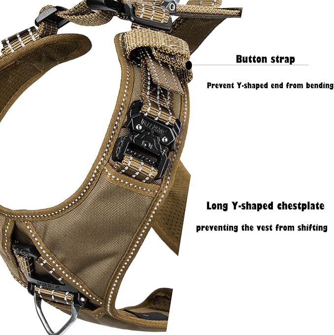 ICEFANG Dog Strap Harness with 4 x Metal Buckles,for Medium Sized Dog,K9 Vest,Y-Shape Chest,Adjustable Pet Harness,No-Pull Front Leash Clip (Medium (Pack of 1), Brown)