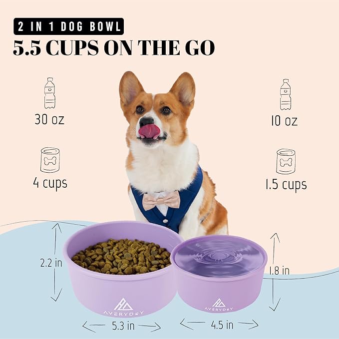 30 Oz Travel Dog Bowls with Lids, 2-in-1 Portable Pet Bowls for Food and Water, Leakproof Travel Dog Food & Water Bowl for Outdoor, Camping, Travel Dog Feeding Bowl, Daycare Pet Bowls