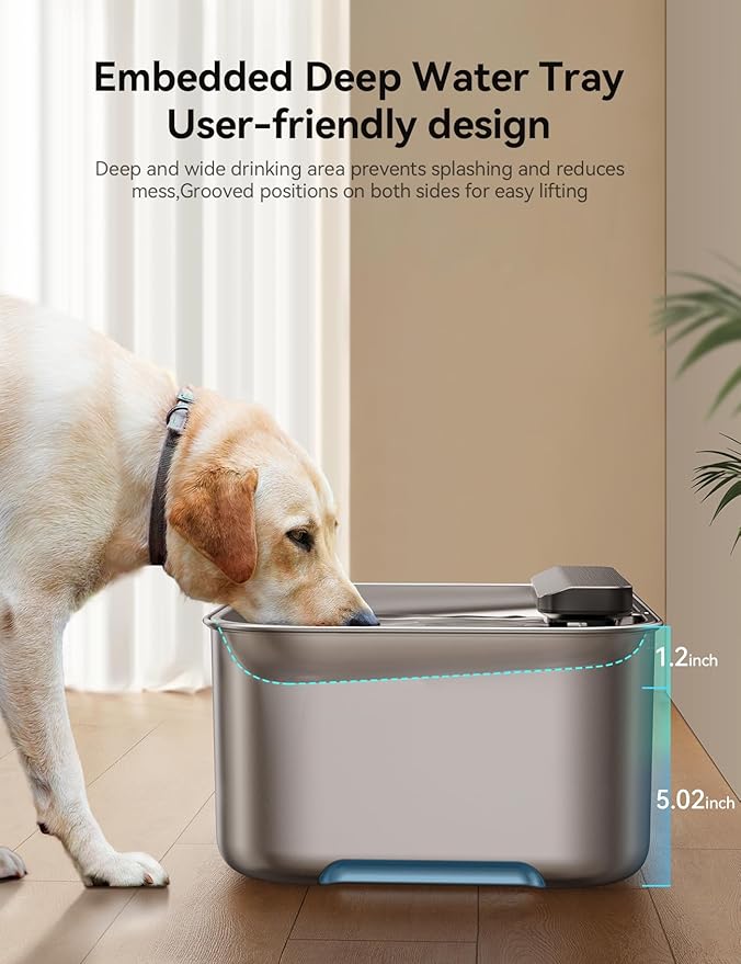 FEELNEEDY 3 Gal Stainless Steel Dog Water Fountain for Large Dog, Pet Water Fountain, Dog Water Bowl Dispenser with Water Level Window, Super Quiet for S-L Dogs and Multi-Pet, Easy to Clean(FN-W13)