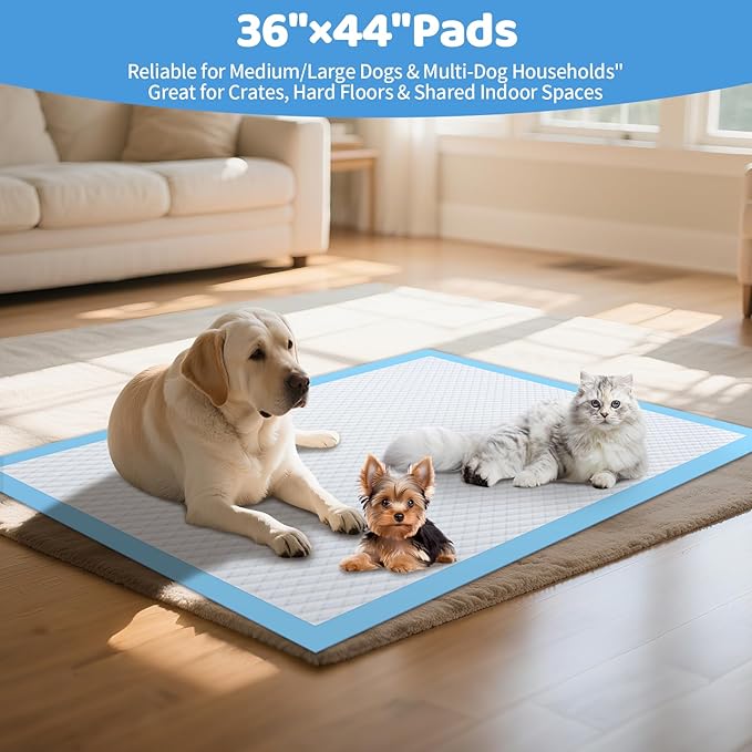 Gimars 100G Thicker Large 36in x 44in Puppy Pads – Dog Pee Pads with Reinforced Edges for Medium & Large Breeds, Multi-Dog Homes, 100% Leakproof, 48H Absorption, Indoor Potty & Floor Protection