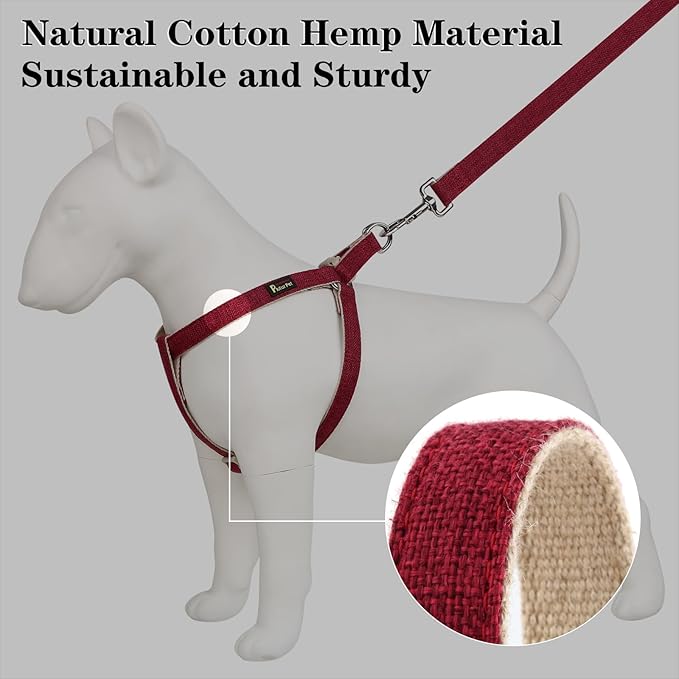 Plutus Pet Cotton Hemp Step in Dog Harness, Sustainable, Lightweight and Escape-Proof, Quick Fit Dog Harness for Puppy Small Medium and Large Dogs, Dark Red, L