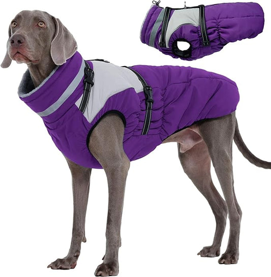 Kuoser Dog Coat, 2 in 1 Dog Jacket with Harness Built in, Winter Waterproof Puppy Puffer Jacket Snowsuit for Small Medium Large Dogs, Cold Weather Reflective Pet Fleece Vest with Zipper