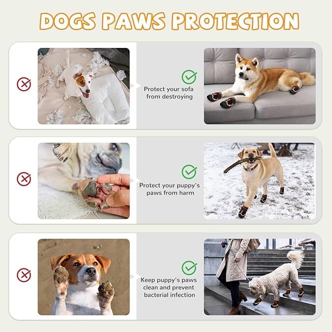 Dog Shoes for Hot Pavement,Dog Boots & Paw Protectors for Large Medium Size Dogs to Prevent Licking,Dog Booties with Reflective for Outdoor,Hiking,Hardwood Floors,Winter Snow(Black Orange,Size4)