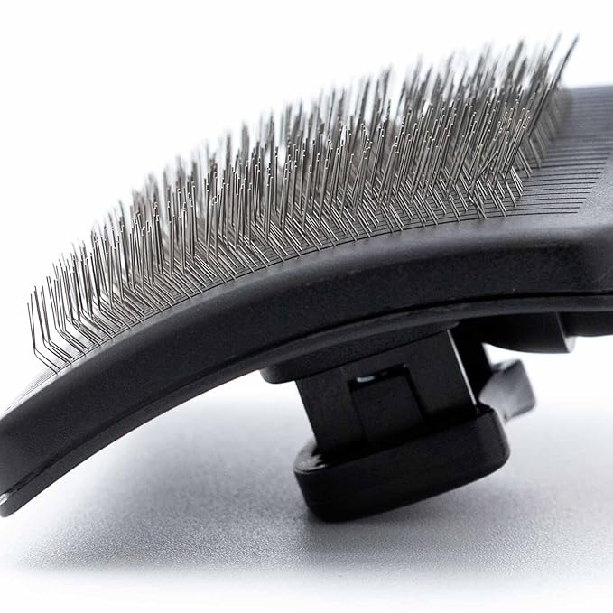 Jeffers Pet Self-Cleaning Slicker Brush for Dogs & Cats – Self Cleaning Button, Removes Tangles & Loose Hair, Non Slip Handle for Easy Grooming, Go To Gift for Pet Owners – Black, Red - Large