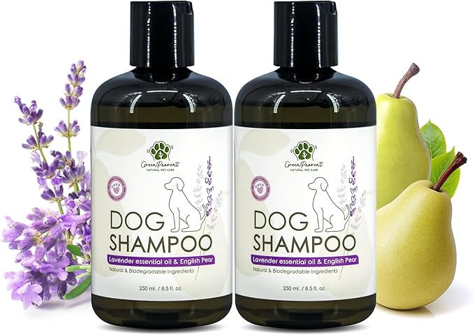 GreenPawrent- Lavender Essential Oil & English Pear Pet Shampoo for Dogs - Sensitive Dog Skin Care for All Breeds. Odor Control & Deep Cleansing - No Paraben No Sulfate - 8.5fl oz -2 Pack (2 Packs)