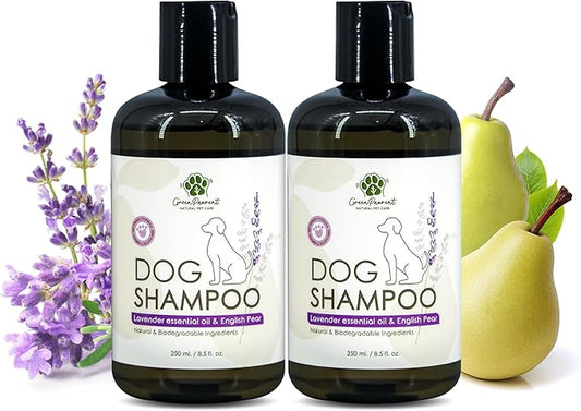 GreenPawrent- Lavender Essential Oil & English Pear Pet Shampoo for Dogs - Sensitive Dog Skin Care for All Breeds. Odor Control & Deep Cleansing - No Paraben No Sulfate - 8.5fl oz -2 Pack (2 Packs)