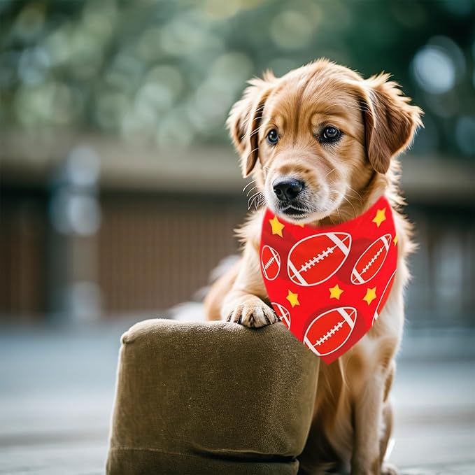 7 PCS Medium Football Dog Bandanas Hemming Seam Edge Dog Bandana for Small Dogs Print One Side Large Cats Scarfs Game Day Grooming M