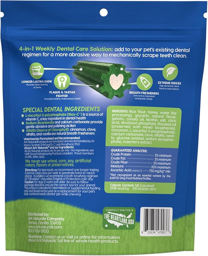 ARK NATURALS Extreme Clean Brushless Toothpaste for Large Breeds, 18 oz Bag, Long-Lasting Dog Dental Chew with Toothpaste Center, Freshen Breath, Reduce Plaque & Tartar
