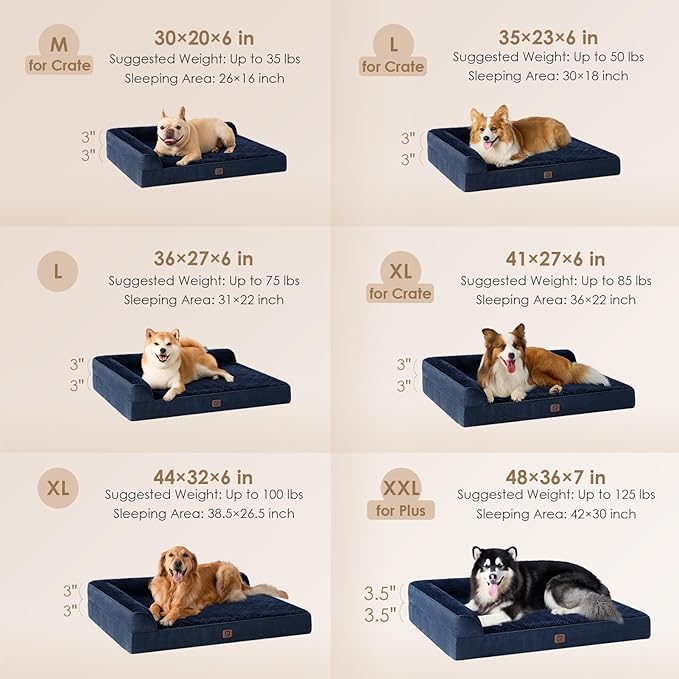EHEYCIGA Memory Foam Dog Bed XXL, Giant Dog Bed Orthopedic with Washable Removable Cover, Waterproof Pet Bed Couch for Jumbo Dogs, 48x36x7 Inches, Navy Blue