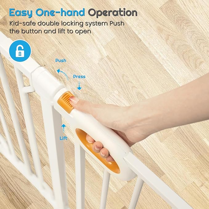 owlie Baby Gate with Door 66-75 Inch, Extra Wide Stair Gates for Kids Adjustable Wide Dog Pet Gate Stairway Large Baby Gates Pressure Mount for Pets for House Stairway Doorway White (30.5'' Tall)