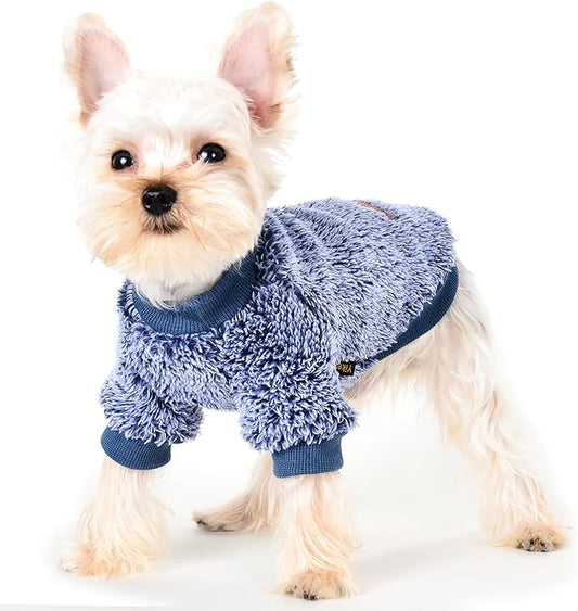 Fleece Dog Sweater Soft Fuzzy Warm Clothes for Small Dogs Girl Boy Soft Winter Coat Flannel Puppy Jacket Pet Clothes Outfit Sweater for Chihuahua, Bulldog, Dachshund(XXS,Navy Blue)