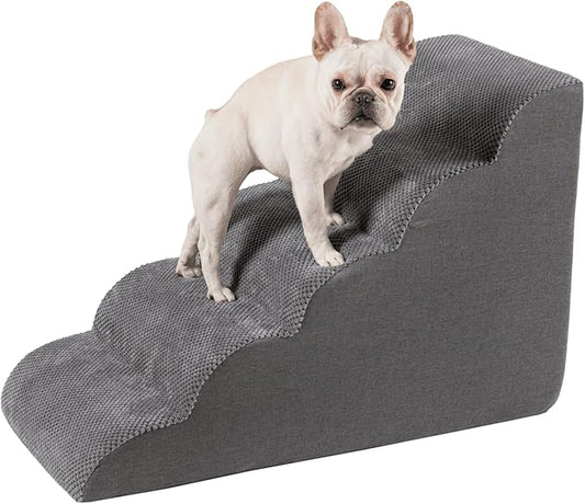 Pet Stairs for High Beds Small & Large Dogs & Cats – High-Density Foam Steps with Removable, Machine-Washable Cover – Lightweight, Portable Dog and Cat Staircase for Beds, Couches, and Sofas, 5 Tier