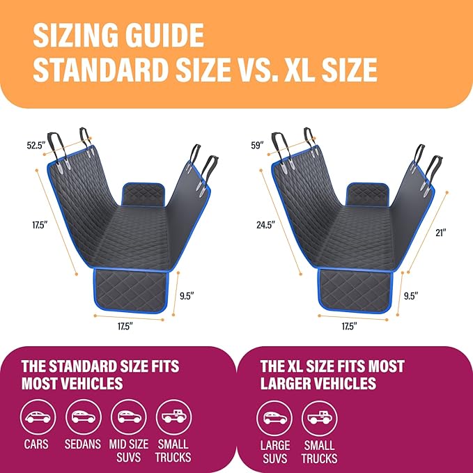 Active Pets Blue Standard Dog Car Hammock Back Seat Cover, Waterproof Backseat Cover Protector for Truck Bench Rear of Sedans or SUVs, Essential Pet Supplies Vacuum or Wipe Clean, Machine Washable