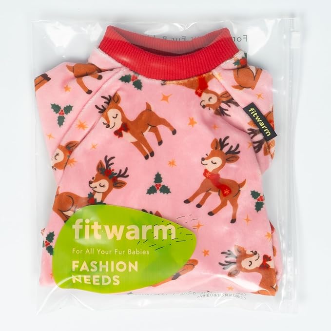 Fitwarm Christmas Reindeer Dog Pajamas, Christmas Clothes for Small Dogs Girl, Holiday Pet Outfit, Pink, Red, XS