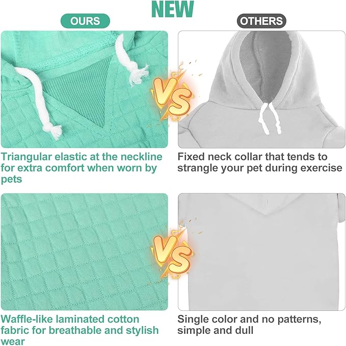 BEAUTYZOO Small Dog Hoodie Sweater with Pockets, Dog Clothes for Small Medium Dogs Boy Girl, Waffle-Like Laminated Cotton Pet Coats with Hat and Leash Hole, Mint Green S