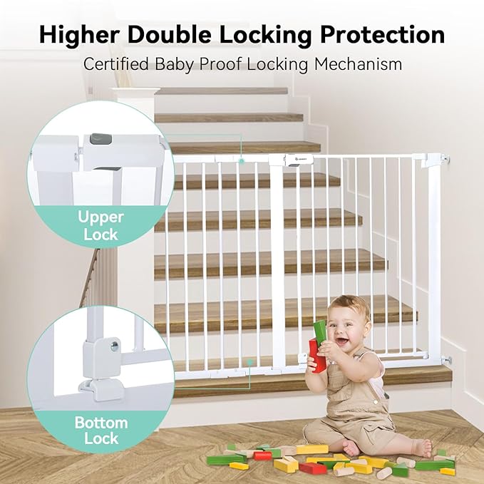COMOMY 36" Extra Tall Baby Gate for Stairs Doorways, Fits Openings 29.5" to 48.8" Wide, Auto Close Extra Wide Dog Gate for House, Pressure Mounted Easy Walk Through Pet Gate with Door, White