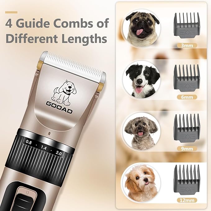 Dog Clippers for Grooming for Heavy Thick Hair&Coats,Low Noise Hair Trimmer,Rechargeable Cordless Pet Shaver, Dog Grooming Kit with Paw Trimmer Nail Grinder for Small Large Dogs
