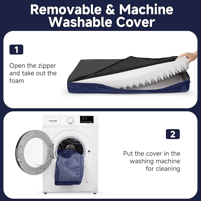 OhGeni Orthopedic Waterproof & Machine Washable Dog Bed for Large Pets, Suitable for Crates, Cat Mat with 25D Egg Crate Foam, Non-Slip Bottom & Removable Cover, 41 Inches(Navy)