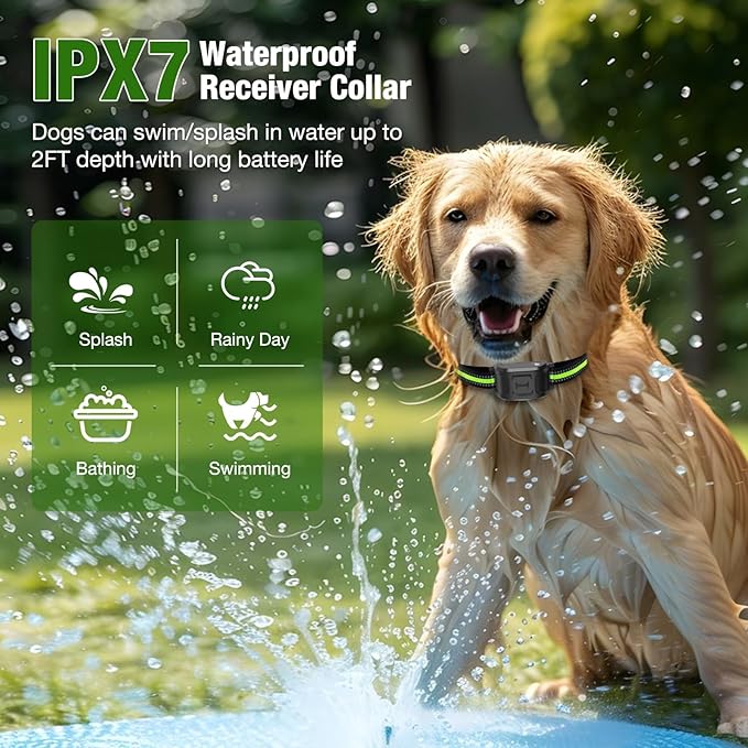 Wireless Dog Fence 2.4GHz Electric Fence for Dogs Wireless Fence for Dogs Portable Electric Dog Fence with Waterproof and Rechargeable Dog Training Collar (1 Controller & 2 Collar)