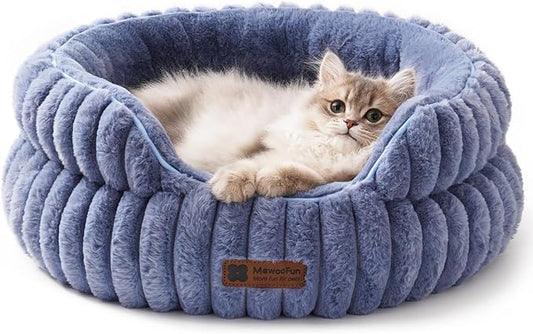 MEWOOFUN Cat Beds for Indoor Cats, Washable Dog Bed for Small Dogs, Round Pet Bed for Puppy and Kitten with Anti-Slip Bottom (Blue, 20"x20"x8")