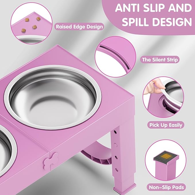 Elevated Dog Bowls Large Breed XIAZ Raised Dogs Bowl Stand Large/Medium Sized Dog 1L Food Water Bowl Stands 5 Heights Adjustable 9/11/12/15in Pink Pet Feeder Dish Station