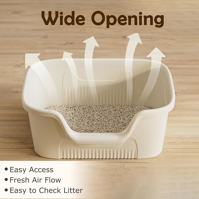 SpaceTime Extra Large Litter Box with High Sides,23.6" Lx16.5 Wx8.6 H XL Multi Cat Litter Pan for Kitty,Cat Boxes for Indoor Cats,Jumbo Litter Boxes for Big Cats,Anti-Splashing,Easy to Clean (White)