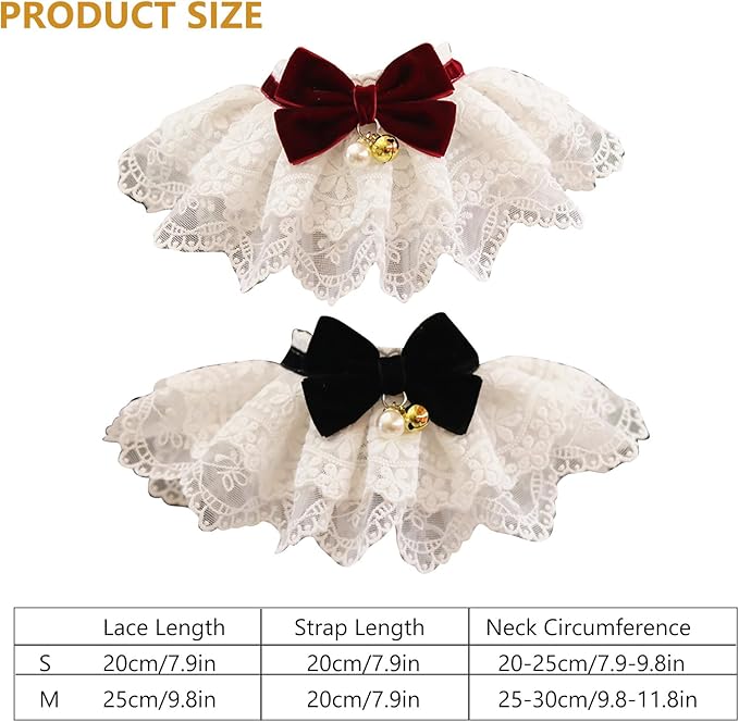 Pet Lace Bib Collar with Bow, Decorative Scarf for Dogs and Cats, Small Size, Comfortable Wear