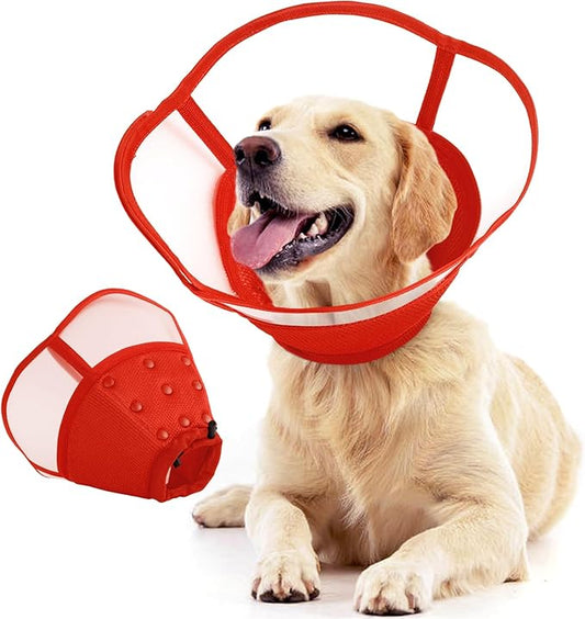 Allroaring Dog Cone Alternative, Soft Dog Cones for Large Dogs, Adjustable Doggie Recovery Cone Collar Comfy Pet Elizabethan Collars to Stop Licking for Wound Healing Care Spay Neuter, Red L