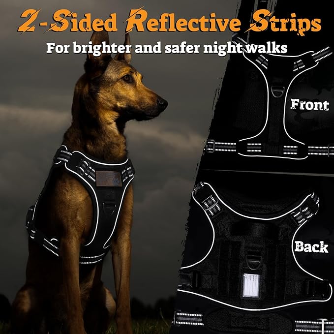 rabbitgoo Dog Harness for Large Dogs No Pull, Tactical Service Pet Vest with Molle and Control Handle, Adjustable and Reflective Military Harness for Easy Walking and Training, Black, XL