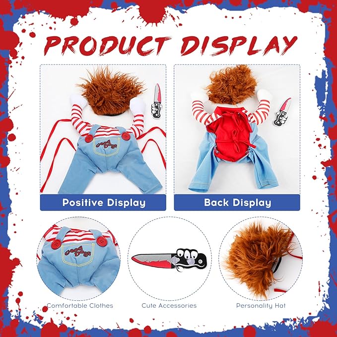 Pet Deadly Doll Dog Costumes, Funny Pets Cosplay Costume Halloween Dog Clothes Party Costume for Small Medium Large Dogs