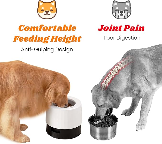 Pawque Elevated 60oz Slow Feeder Dog Bowls Large Breed, Single Raised Food Bowl for Medium Large Sized Dogs, Stable Sturdy Base and Snap on Adjustable Height Stand, Anti-Slip Mess Proof Dog Bowls