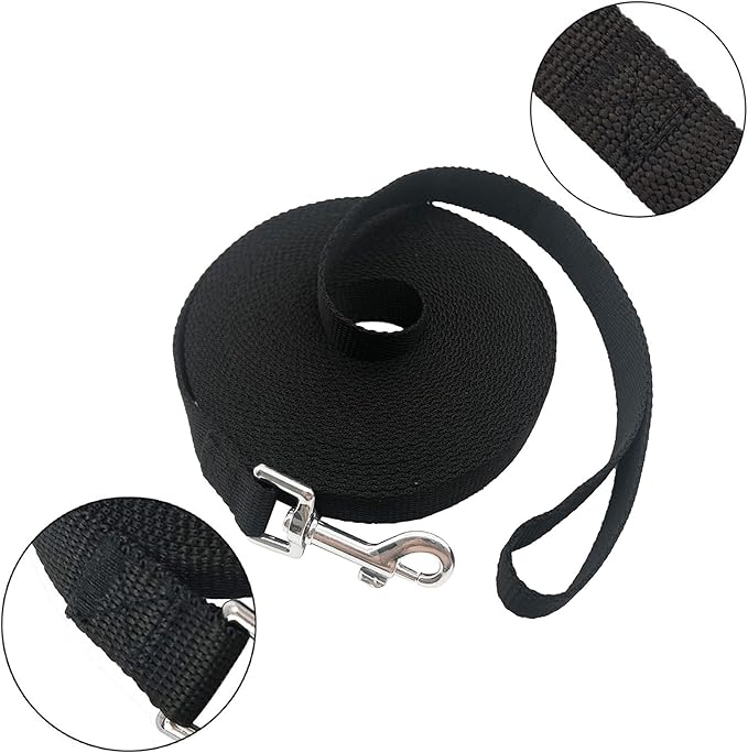 PETGOGO 15ft 20ft 30ft 40ft 50ft Long Dog/Puppy Lead Obedience Recall Training Dog Leashes for Small Medium Dogs Camping, Training, Play, or Backyard (Black, 1" x 40FT)